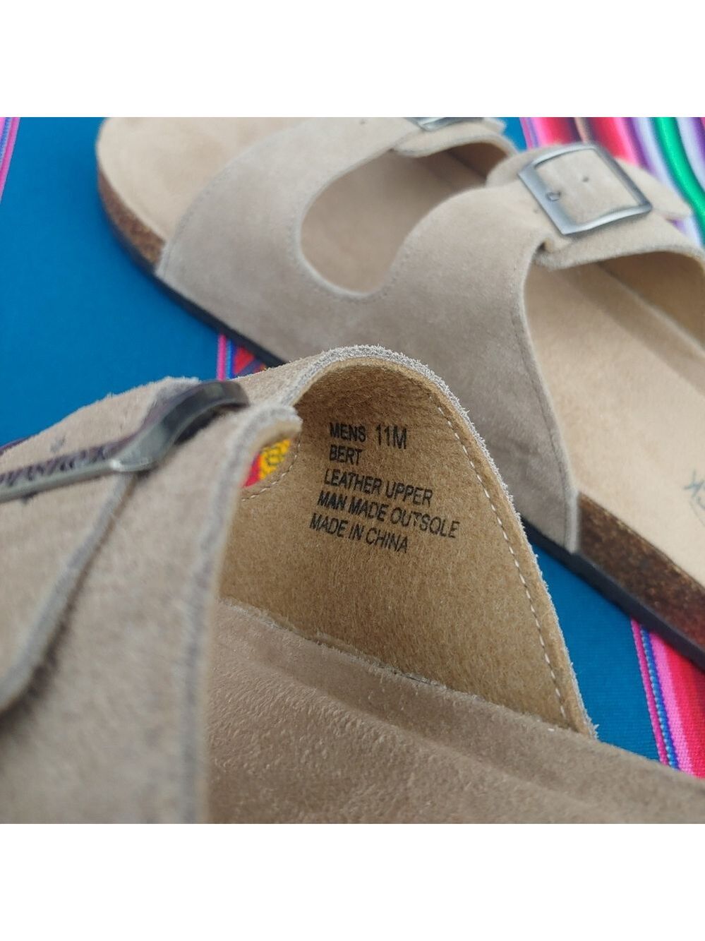 Woodstock Men's Vintage Brand NY Leather Cork Strap Sandals Tan size 11 NWOT - Picture 13 of 16